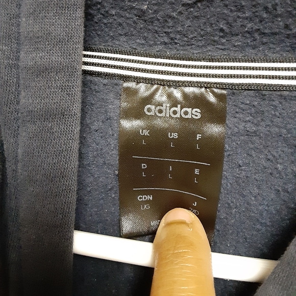 Adidas Navy Blue Longsleeve Graphic Logo Pocket Front Pullover Hoodie Sweatshirt - Picture 4 of 7